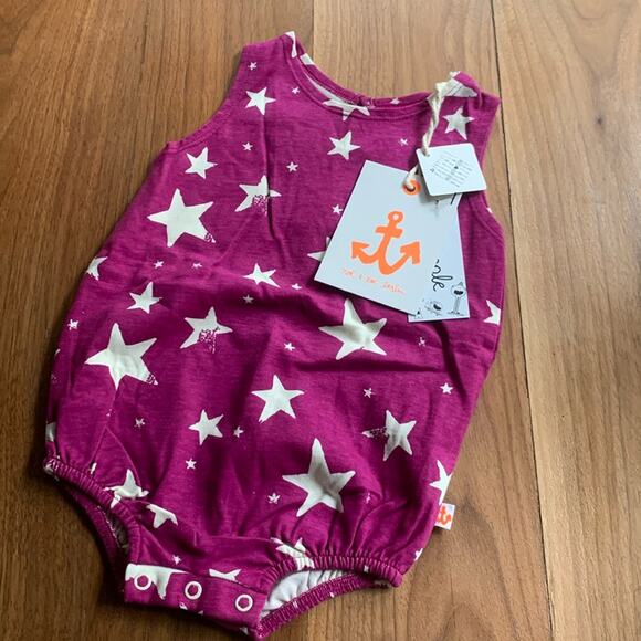 Noe & Zoe Puffy Romper in Purple Invers Stars Size 3-6M NWT - Picture 2 of 8